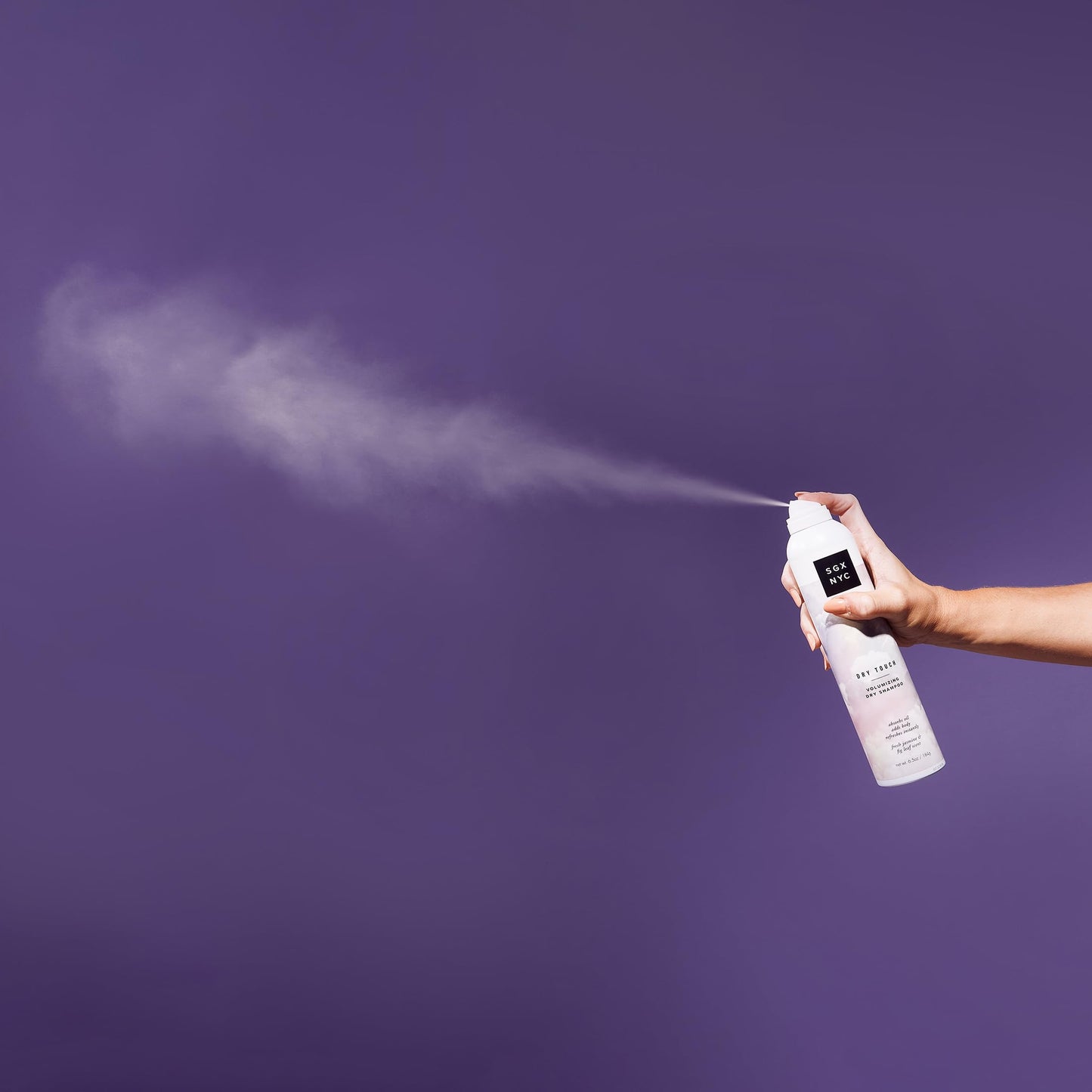 Authentic imported USA beauty product packaging for SGX NYC Dry Touch volume booster hair spray