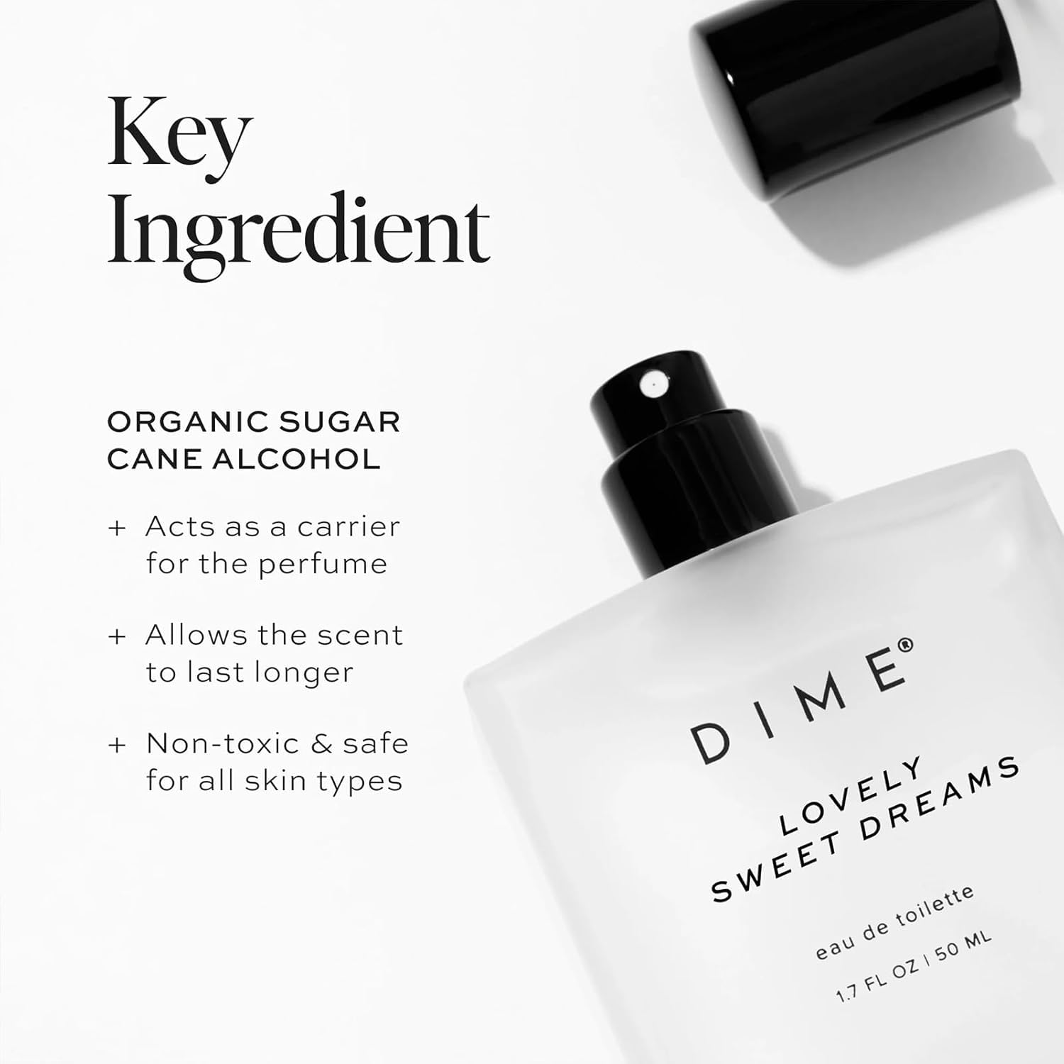 DIME Beauty warm vanilla and floral scent hypoallergenic perfume spray close up