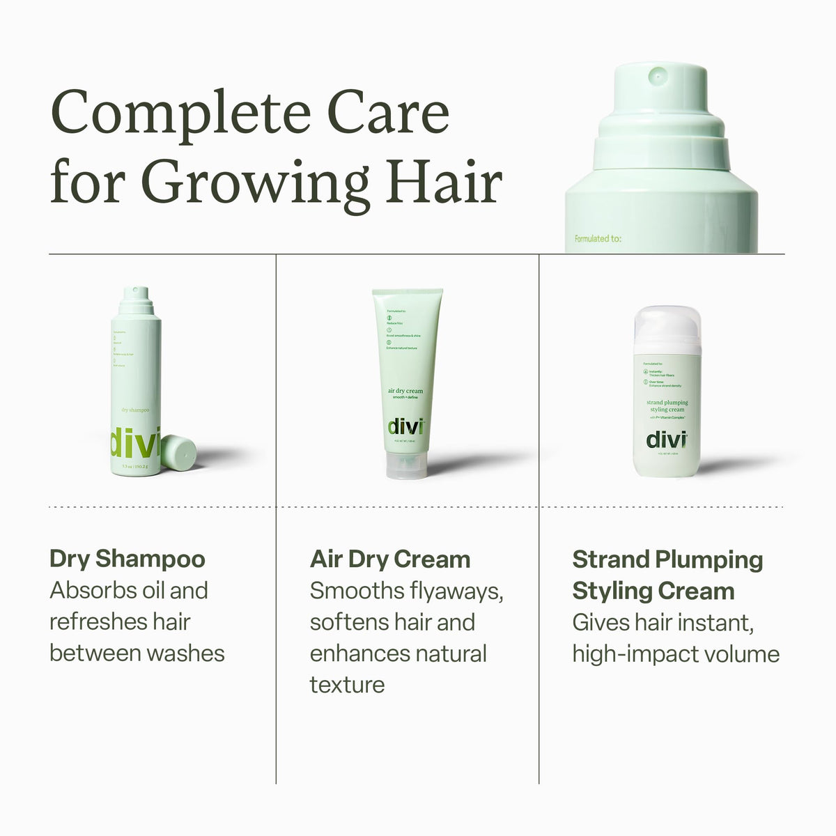 Divi dry shampoo spray container on a clean vanity background