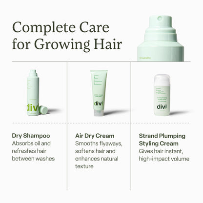 Divi dry shampoo spray container on a clean vanity background