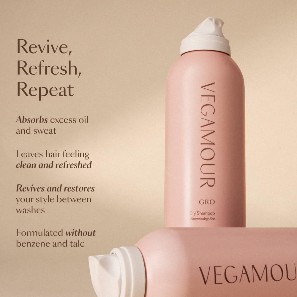 Talc free Vegamour dry shampoo spray for instant root volume and oil absorption