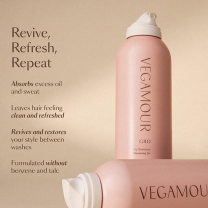 Talc free Vegamour dry shampoo spray for instant root volume and oil absorption