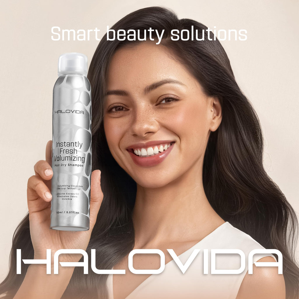 Halovida dry shampoo powder residue comparison