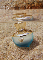 Versace Dylan Turquoise perfume bottle on display