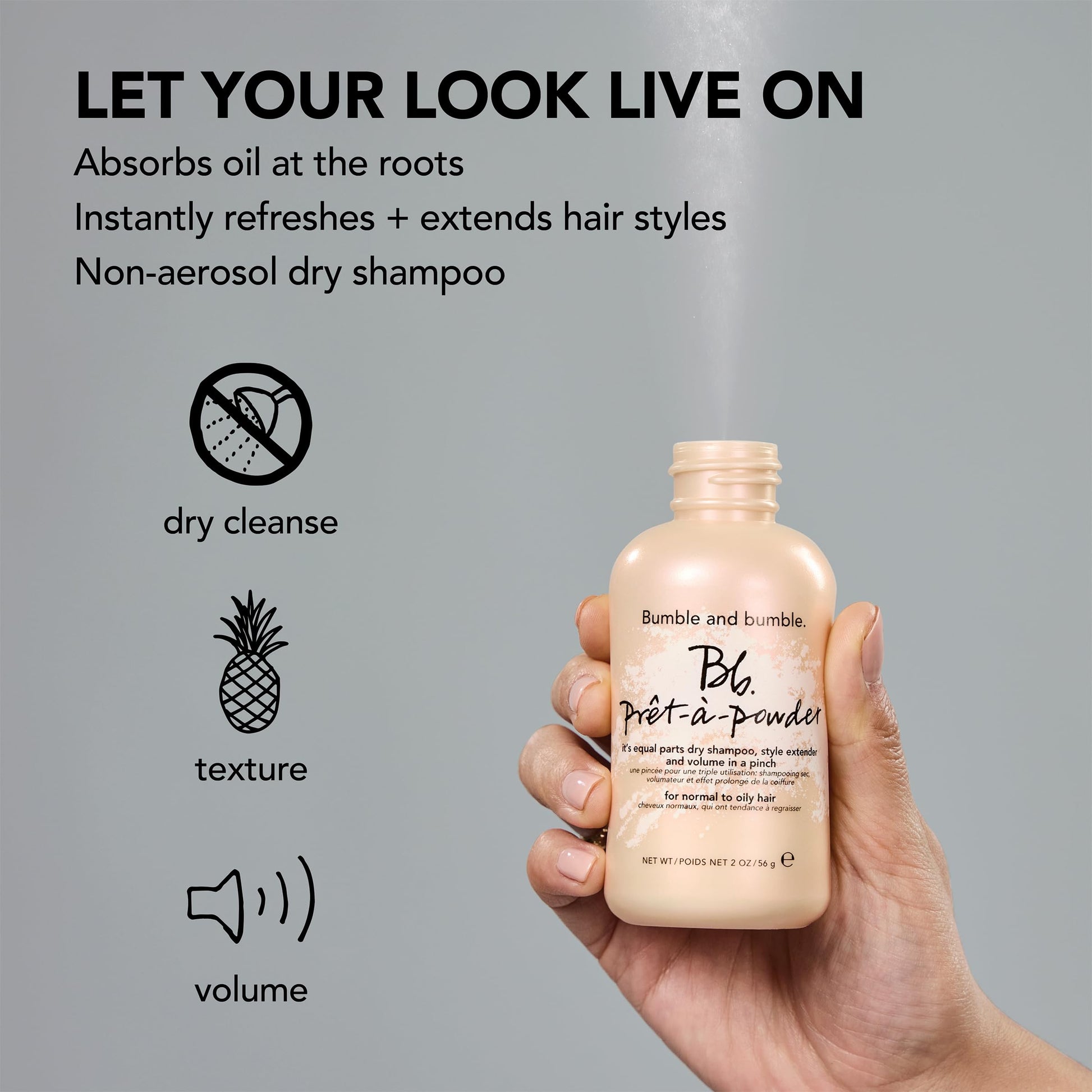 Close up of Bumble and Bumble Pret A Powder branding