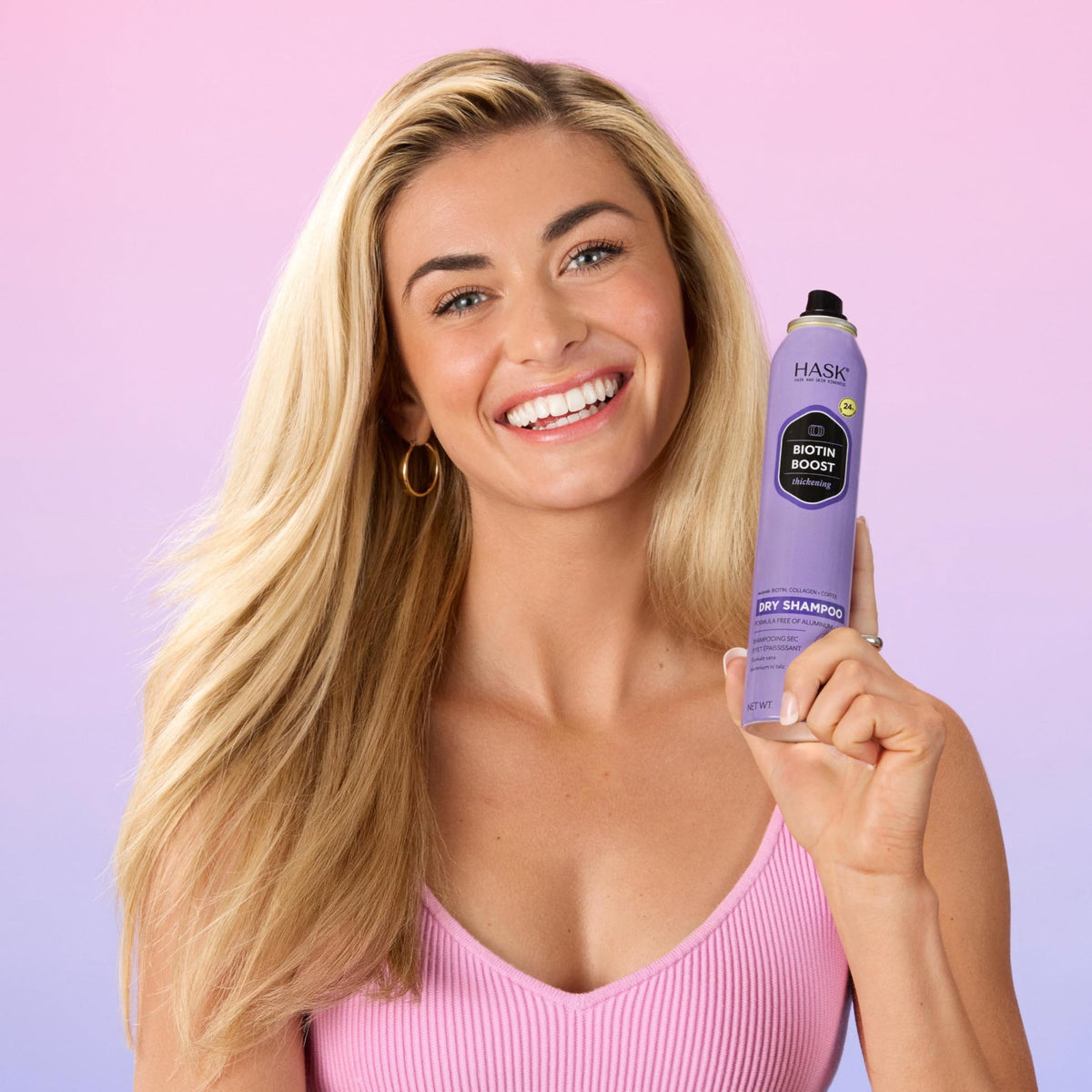 Instructions label on Hask Biotin Boost Thickening Dry Shampoo