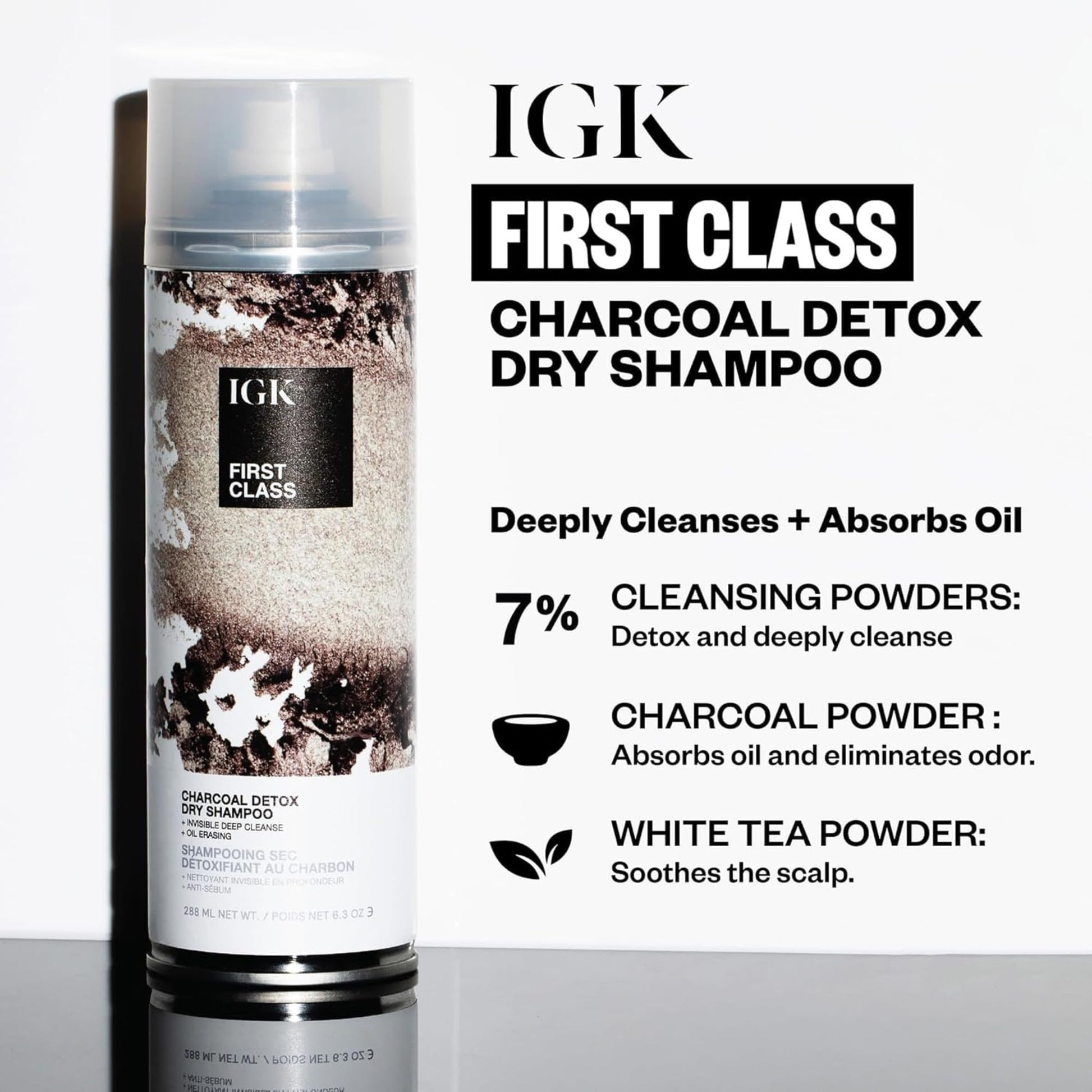 IGK deep cleansing dry shampoo charcoal powder formula spray nozzle