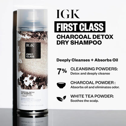 IGK deep cleansing dry shampoo charcoal powder formula spray nozzle