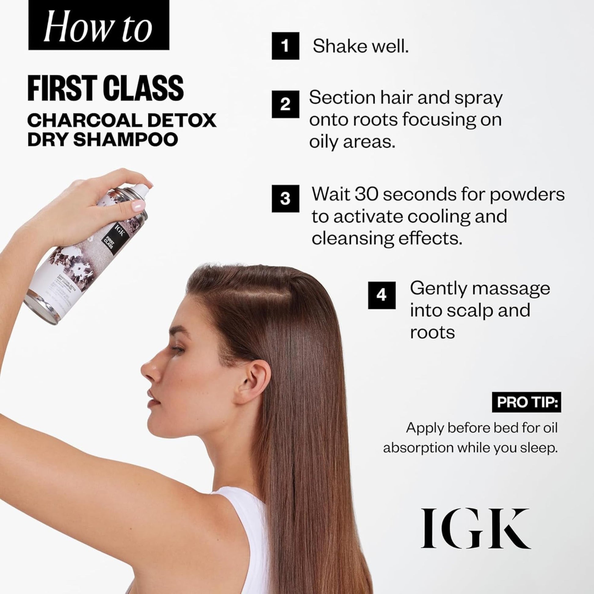 IGK First Class odor eliminating hair spray ingredients panel close up