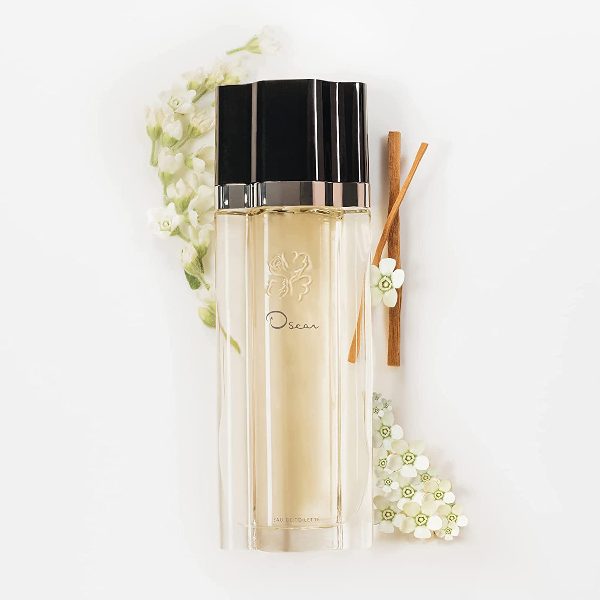 Top view of Oscar De La Renta signature floral fragrance bottle