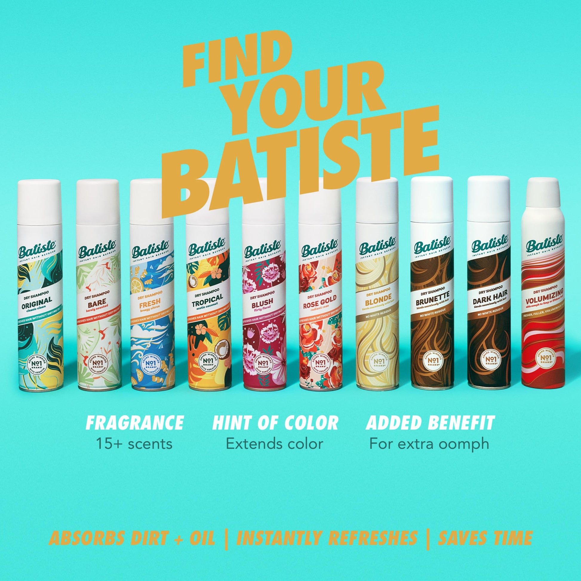 Authentic Batiste imported dry shampoo for oil absorption and root volume