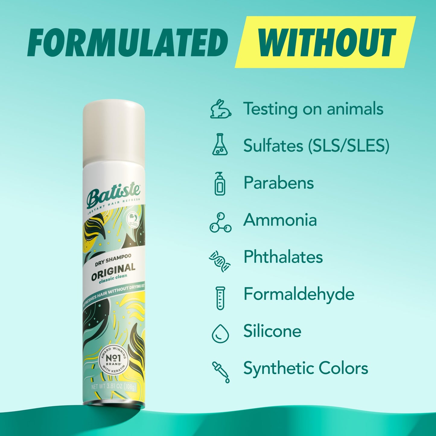 Back of Batiste dry shampoo bottle with product instructions