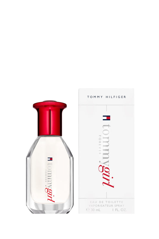 Tommy Hilfiger Tommy Girl Forever packaging box and transparent glass perfume bottle