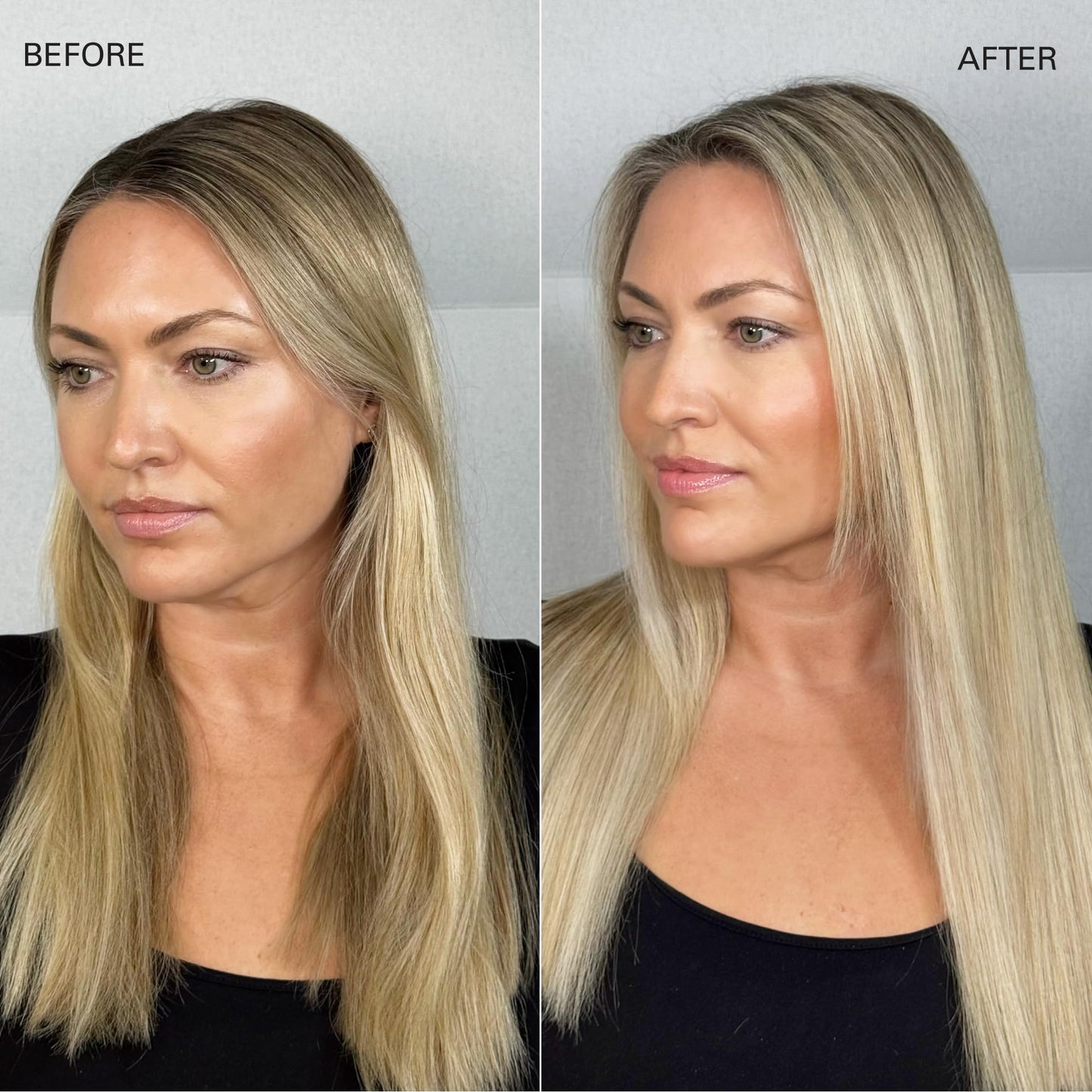 Model demonstrating the volume and shine results of Color Wow dry shampoo