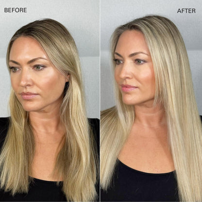 Model demonstrating the volume and shine results of Color Wow dry shampoo