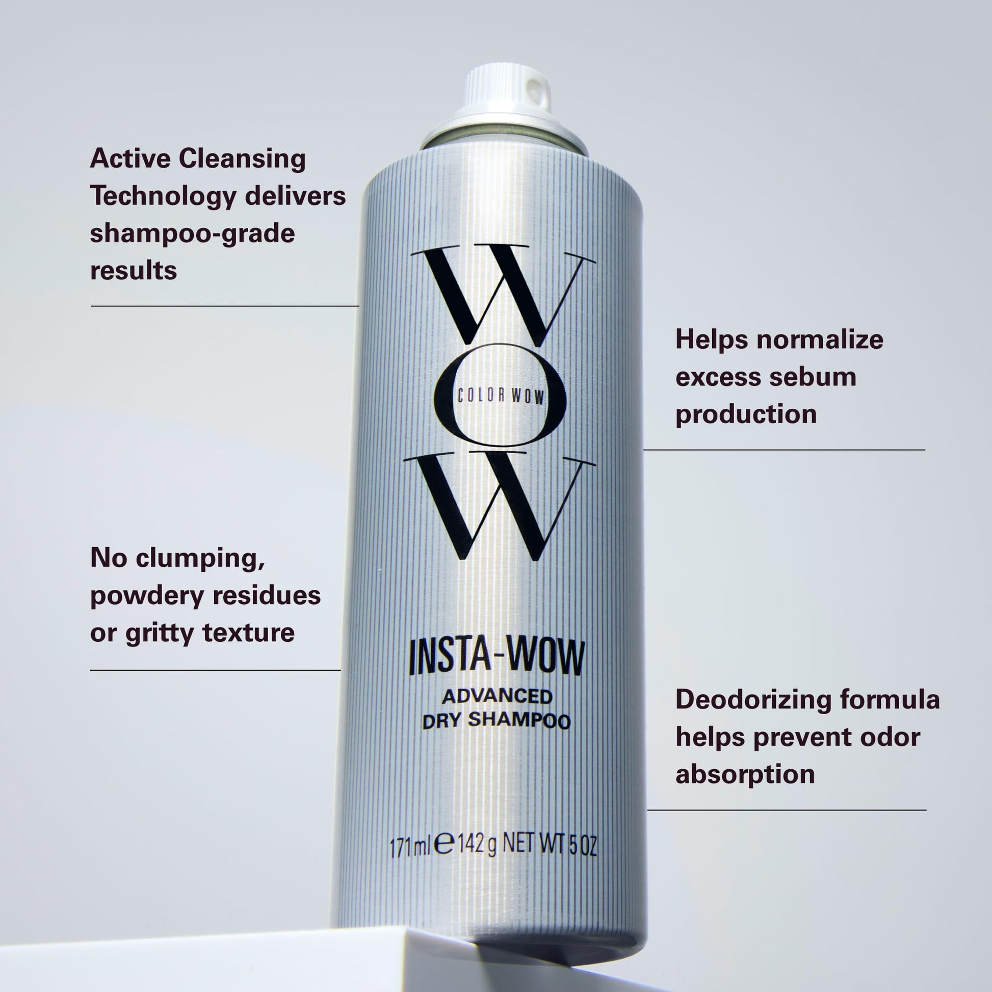 Back of Color Wow Insta-Wow Advanced Dry Shampoo bottle with ingredient list