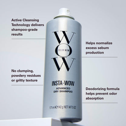 Back of Color Wow Insta-Wow Advanced Dry Shampoo bottle with ingredient list