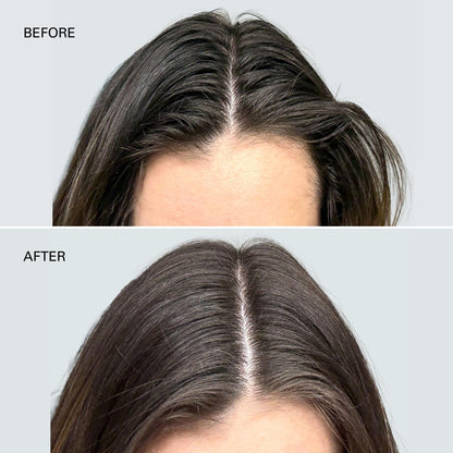 Comparison showing the clean residue-free finish of Color Wow dry shampoo