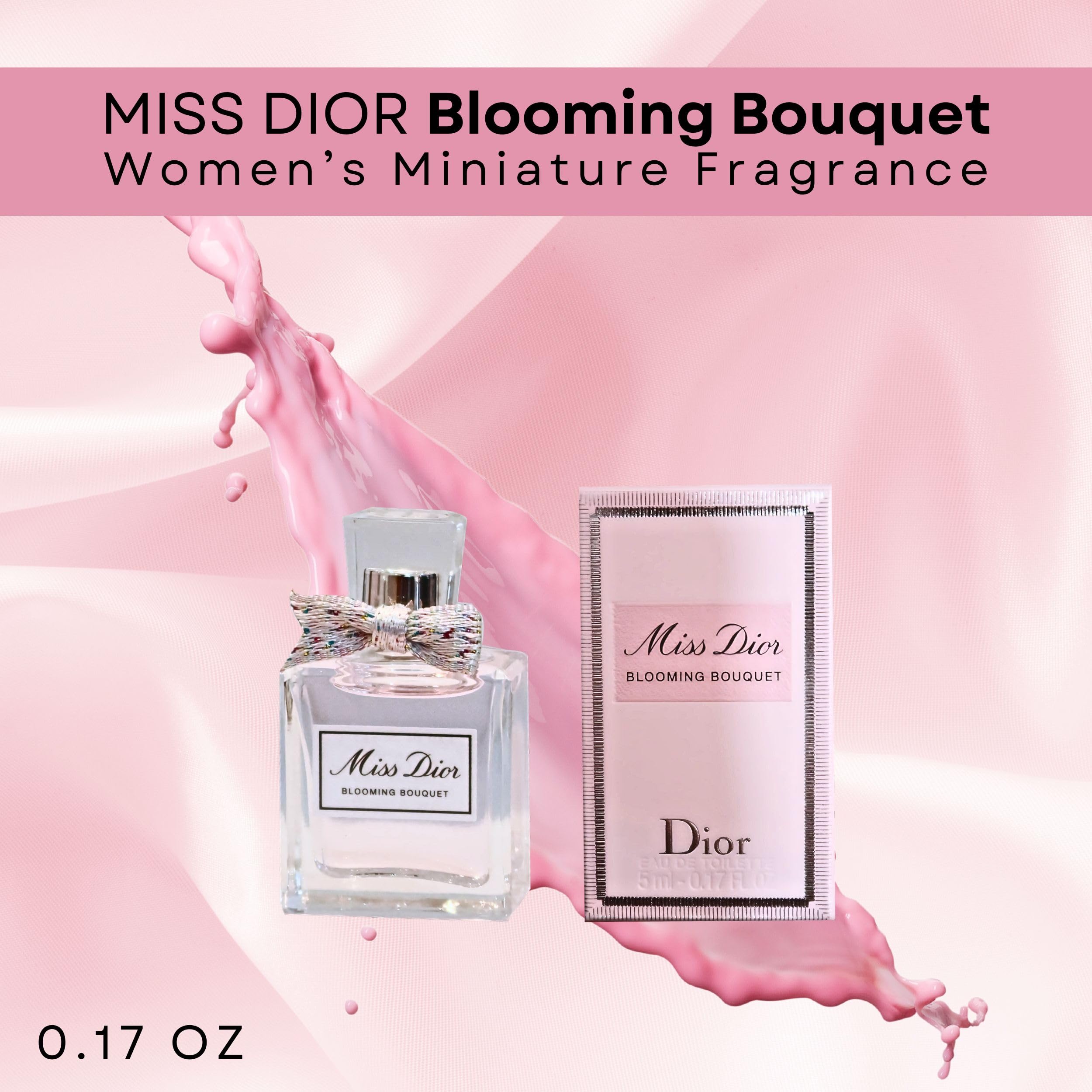 Dior luxury miniature perfume bottle for women showcasing silver ribbon detail