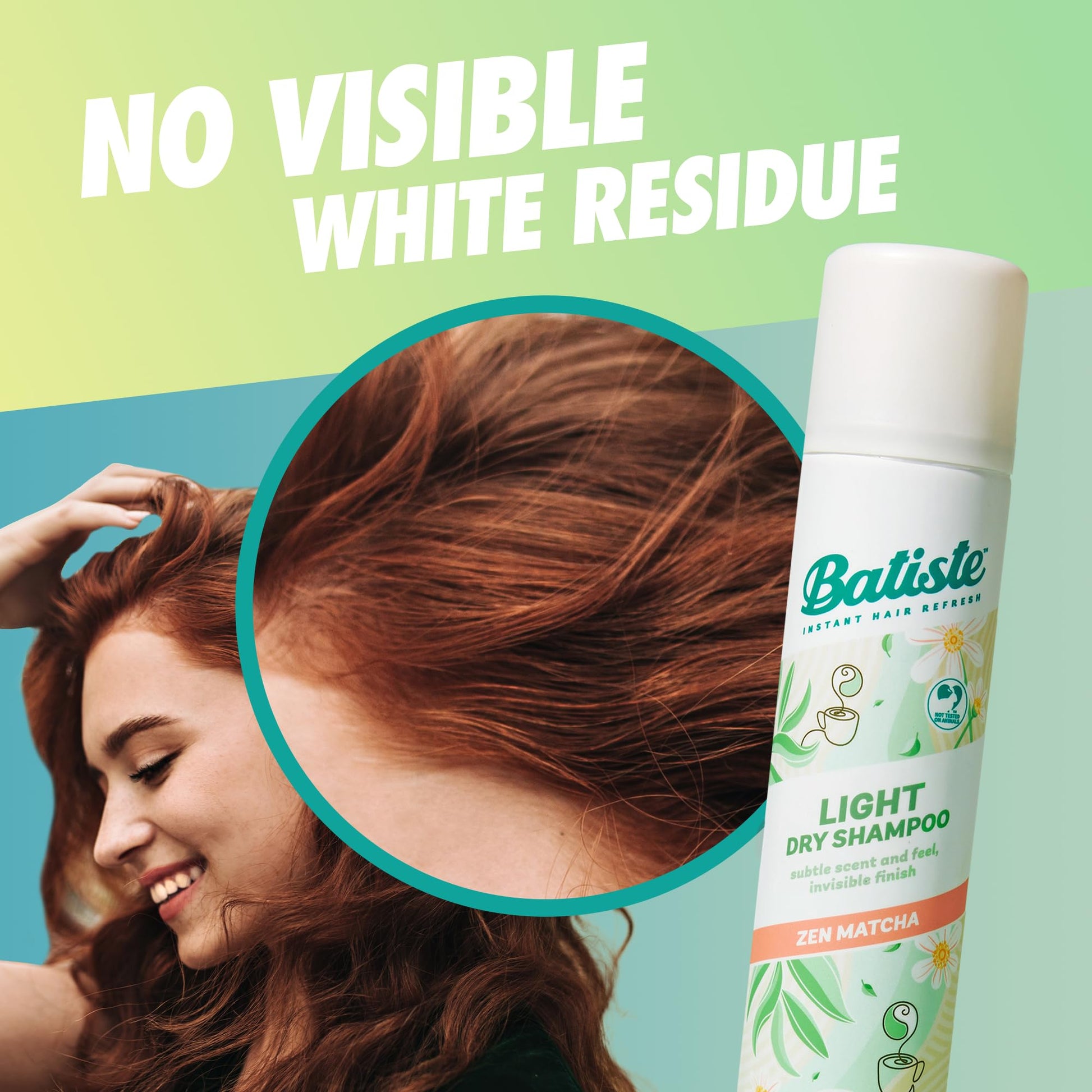 Close up of Batiste Zen Matcha dry shampoo label