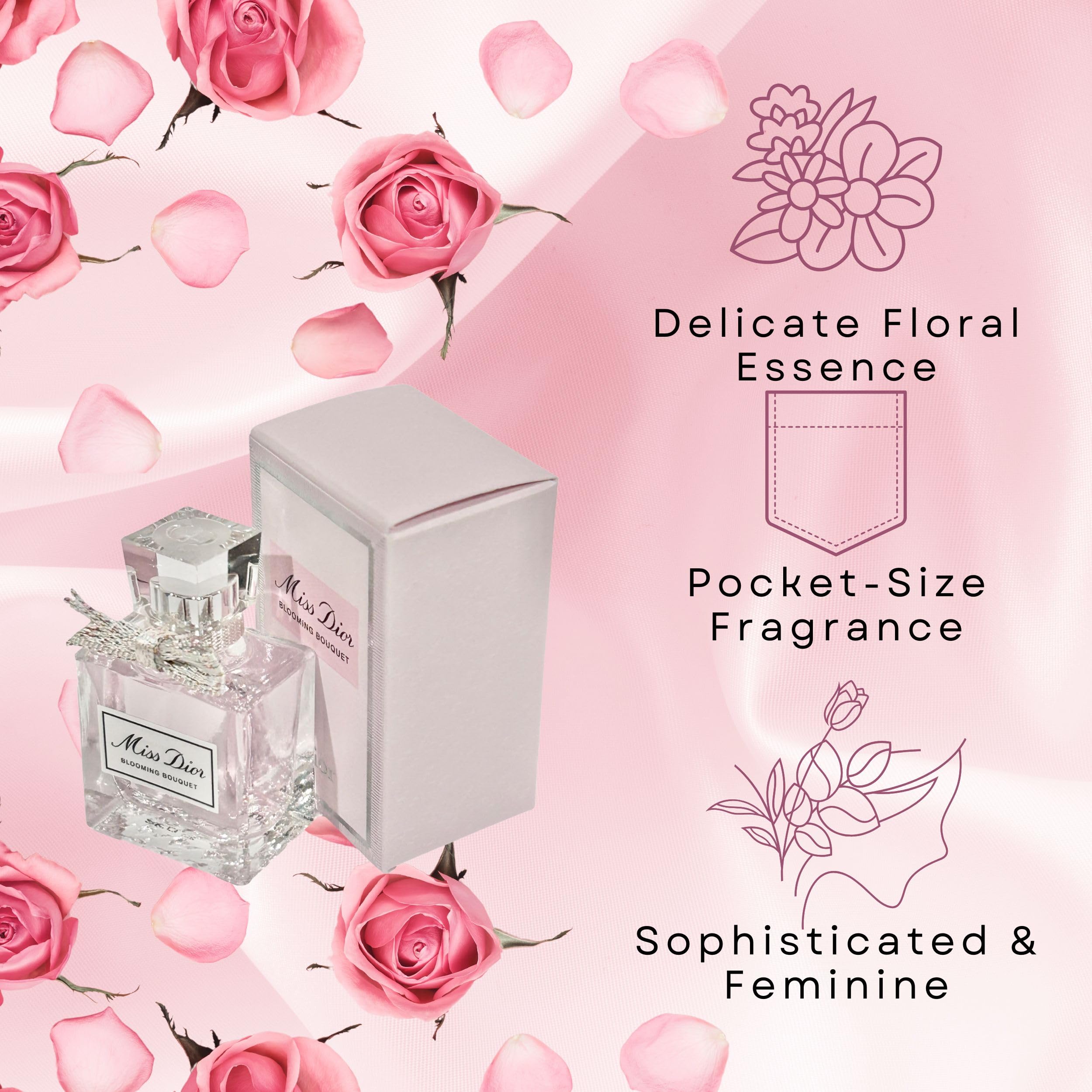 Premium Dior travel perfume showing Damascus rose and peony ingredients