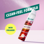 Close up of the keratin infused formula branding on the Batiste bottle