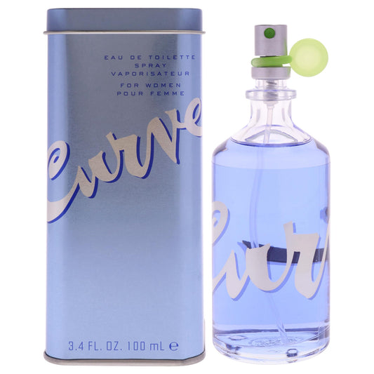 Authentic Liz Claiborne Curve for Women perfume bottle in blue metal tin
