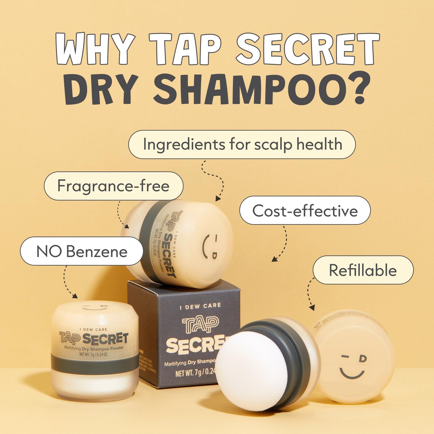 I DEW CARE benzene free vegan dry shampoo powder side profile view