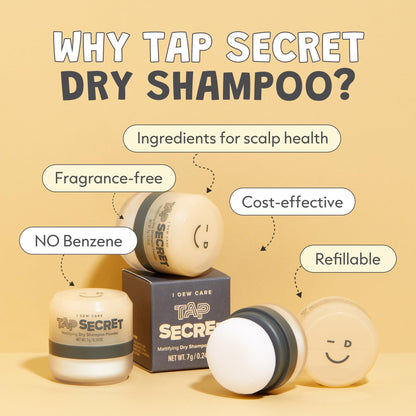I DEW CARE benzene free vegan dry shampoo powder side profile view