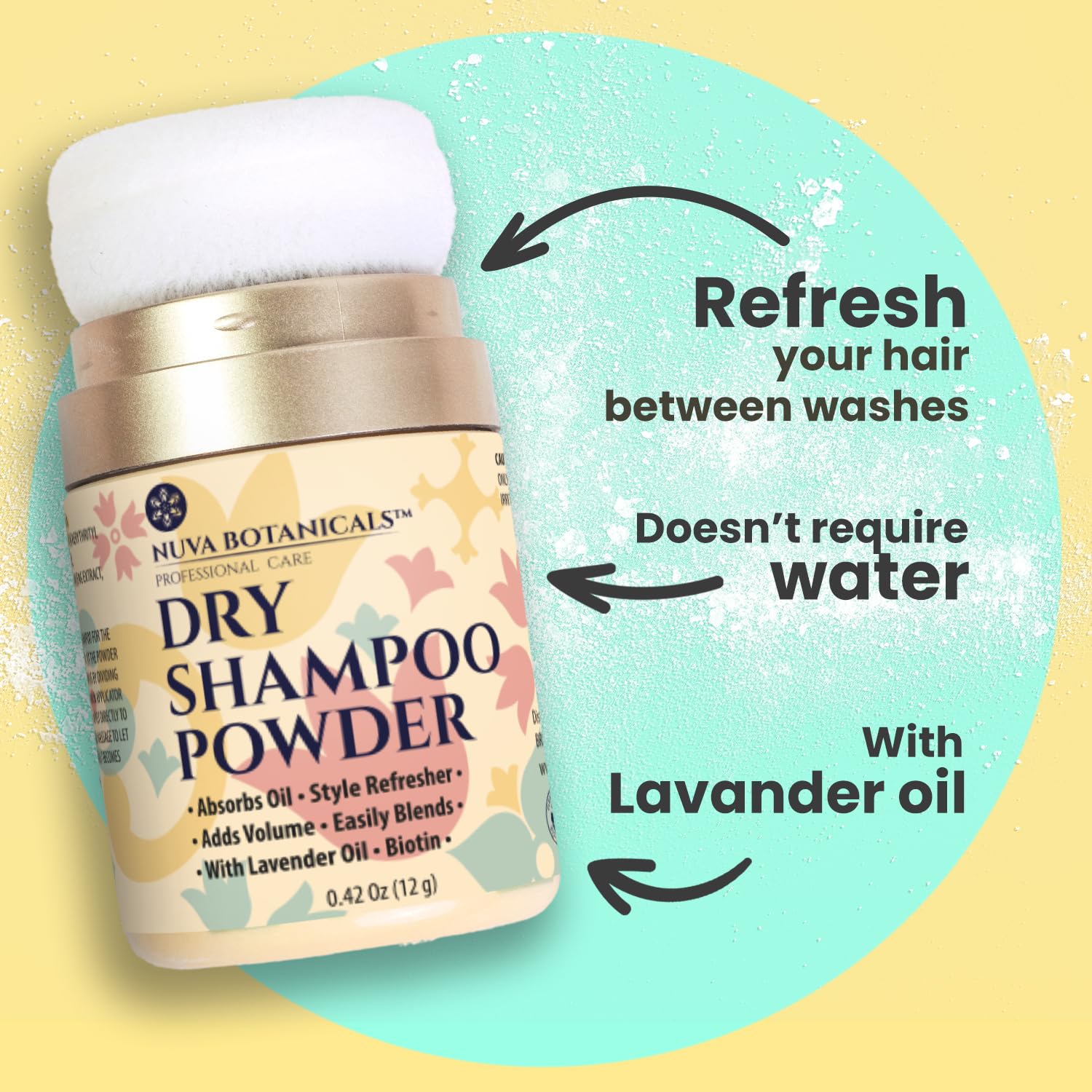 Nuva Botanicals biotin and ginseng hair powder bottle