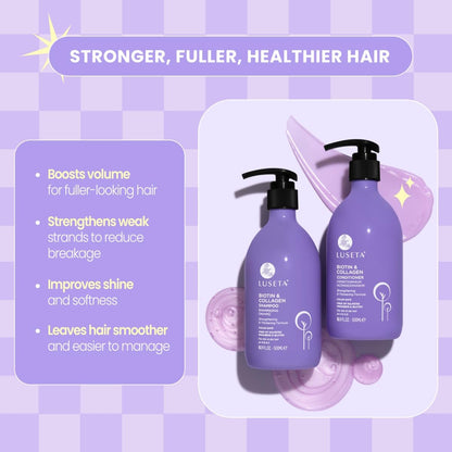 Luseta Biotin and Collagen 16.9 Fluid Ounce bottles displayed together on a clean background for hair loss treatment.