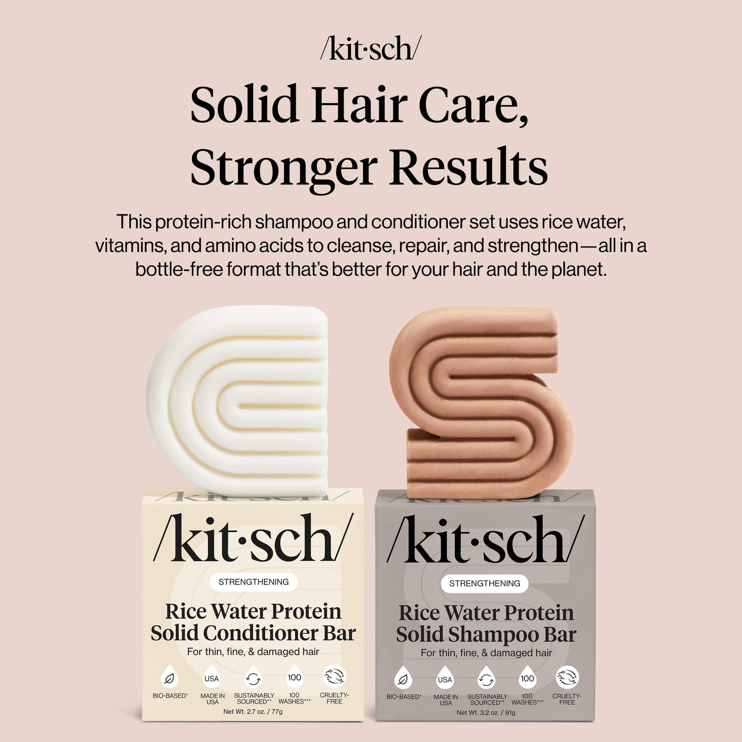 Kitsch sustainable rice water conditioner bar for boosting shine and hair density