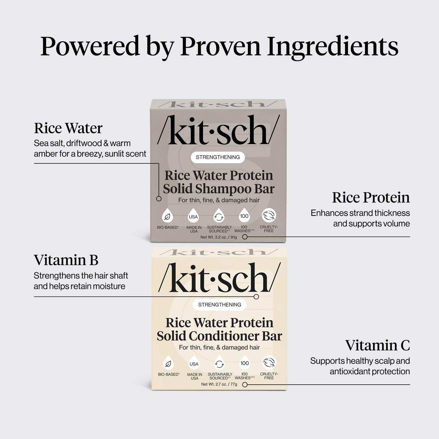 Kitsch rice water protein hair care duo packaging highlighting sulfate and paraben free formula