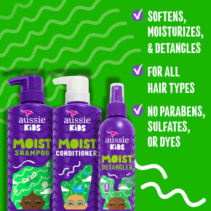 Aussie Kids sulfate free shampoo sixteen fluid ounces bottle close up with tropical fruit imagery