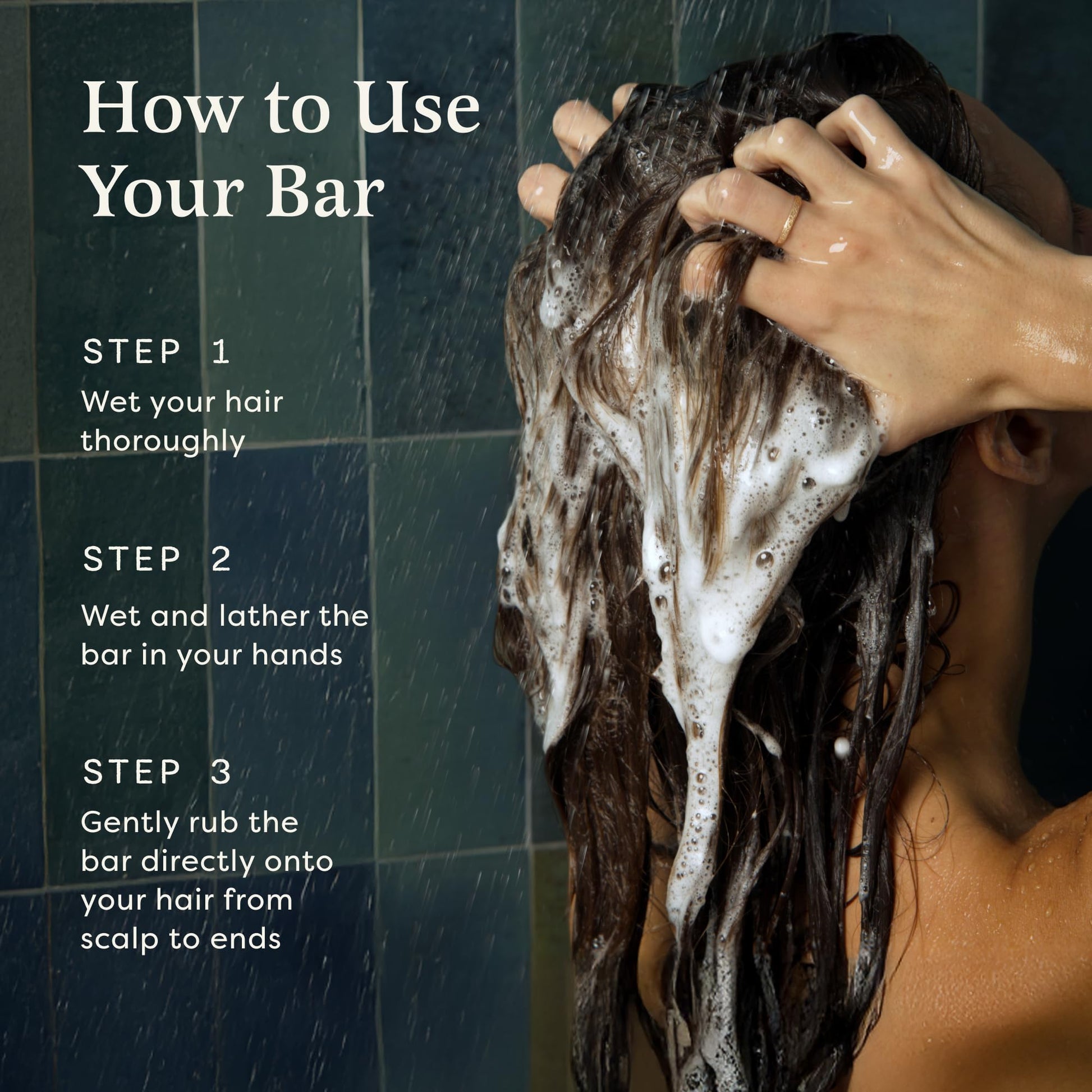 Rich lathering process of the Earthling Co. plastic free shampoo bar for fine and flat hair types.