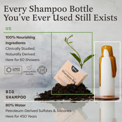 Full collection of natural non toxic hair bars from the USA highlighting the vegan and cruelty free certifications.