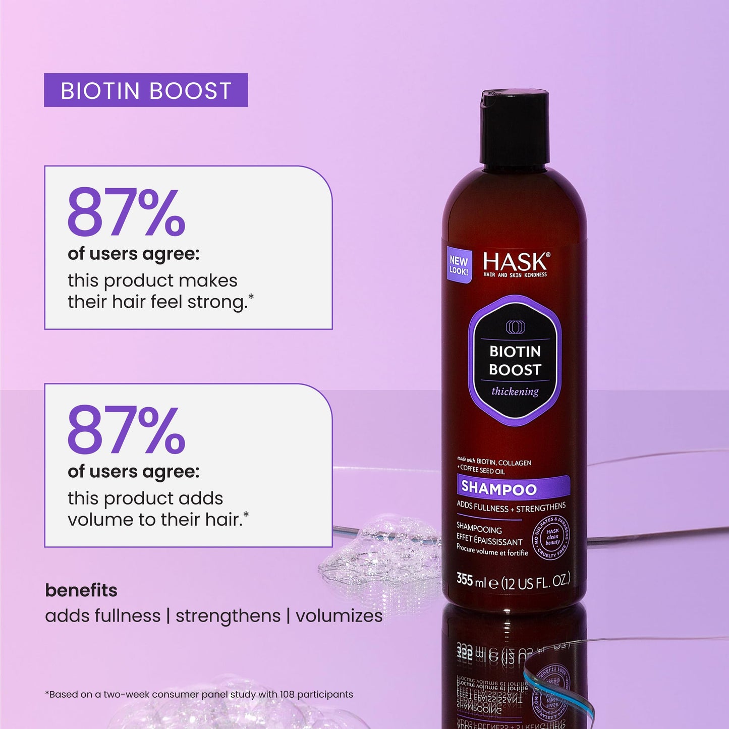 Back label directions and ingredient list of HASK Biotin Boost thickening duo