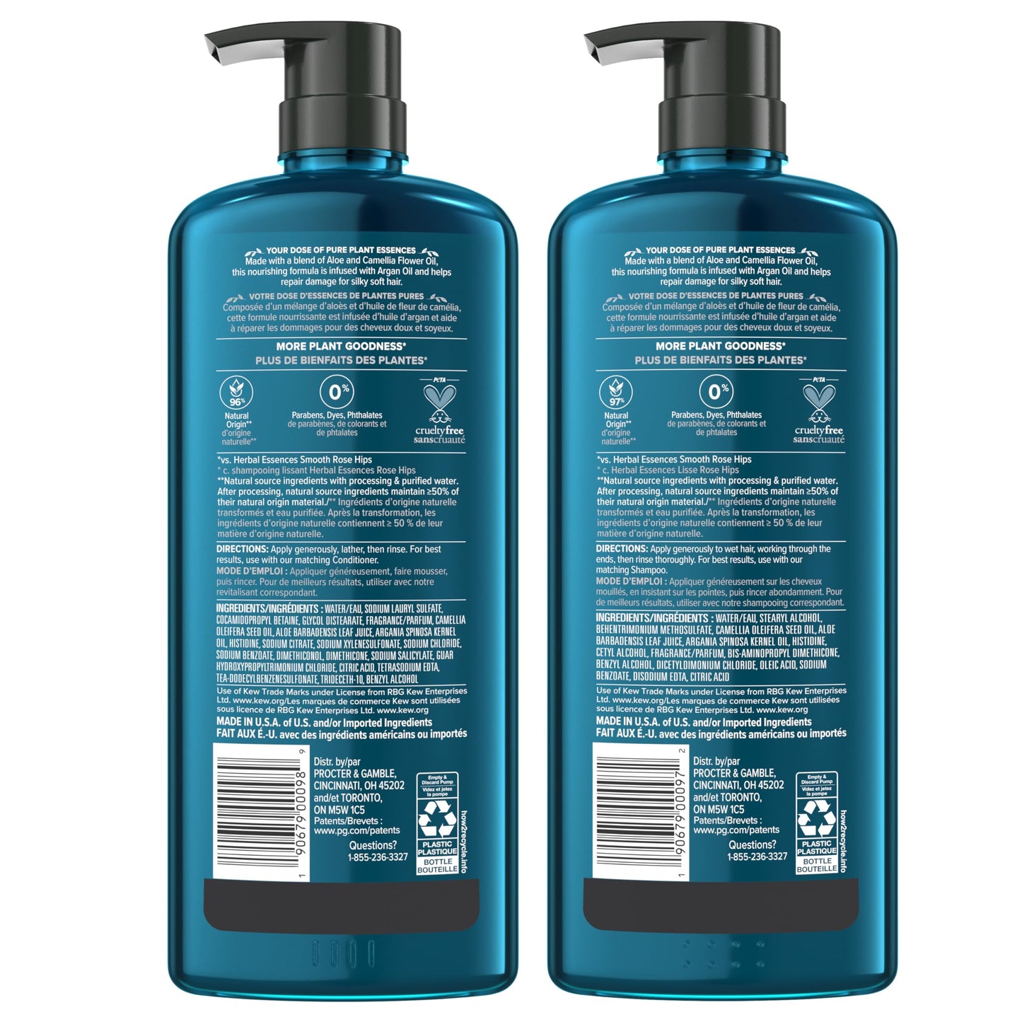 Herbal Essences real botanicals repair shampoo and conditioner bottles display