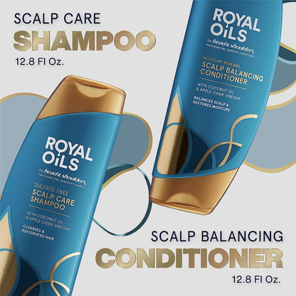 Close up of Head and Shoulders Royal Oils anti dandruff shampoo bottle detailing the one percent pyrithione zinc formula.