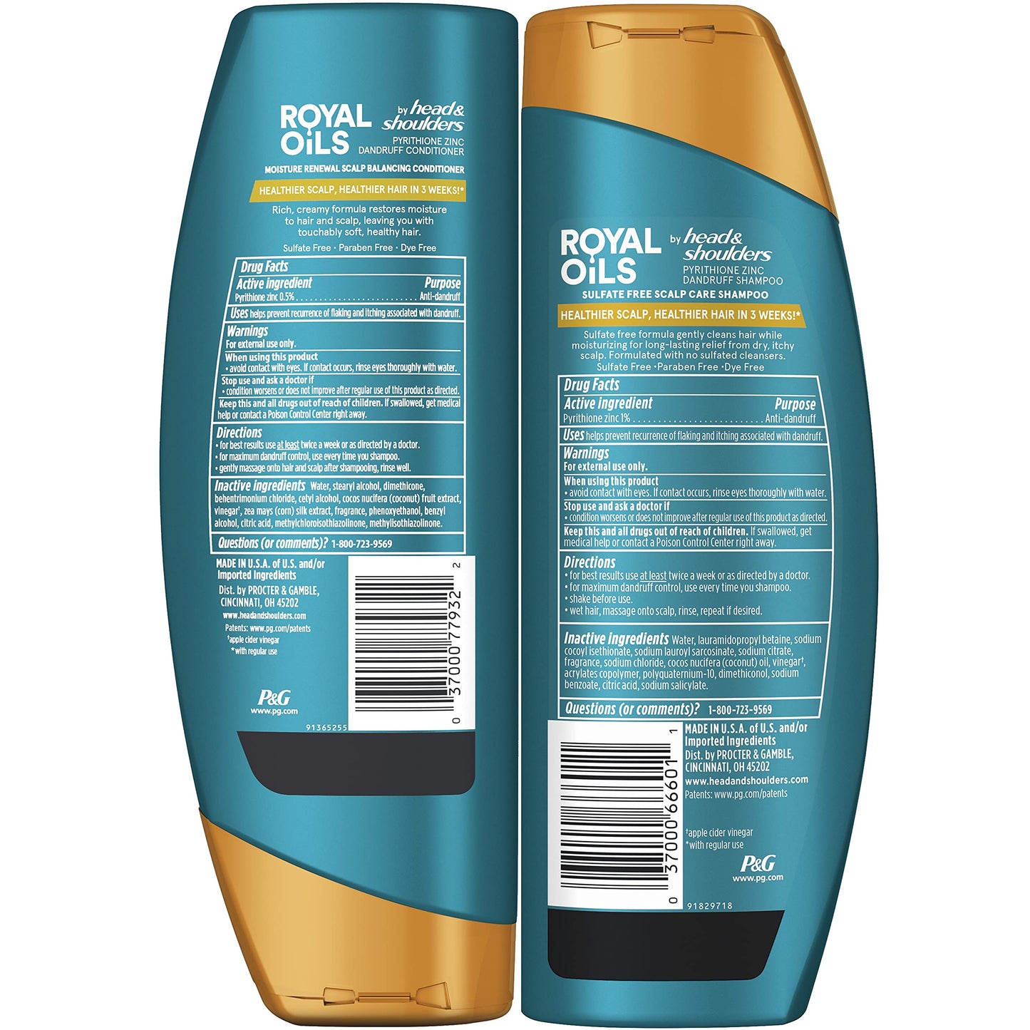 The complete two bottle packaging of Head and Shoulders Royal Oils collection showing the text for natural curly and coily hair types.
