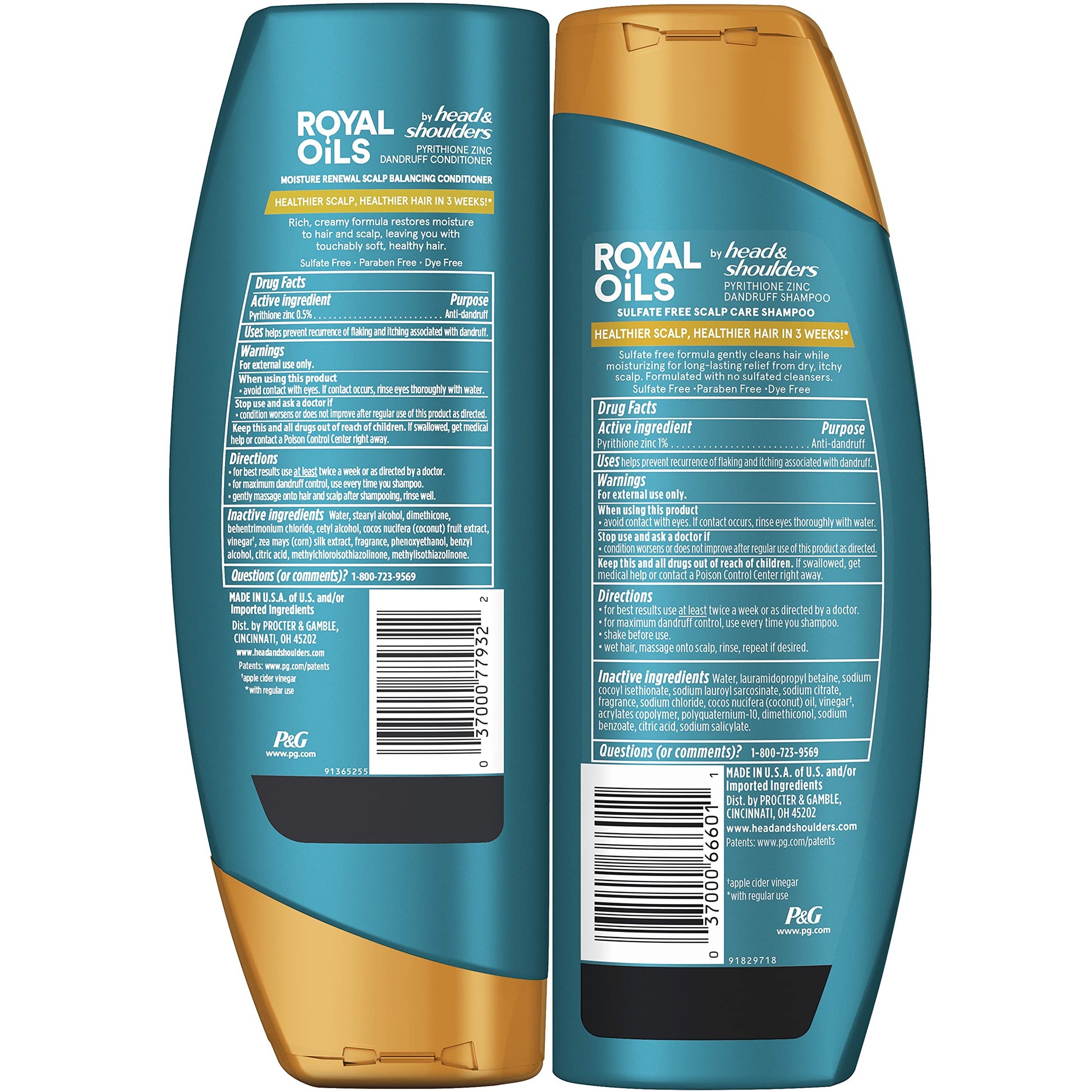 The complete two bottle packaging of Head and Shoulders Royal Oils collection showing the text for natural curly and coily hair types.