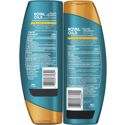 The complete two bottle packaging of Head and Shoulders Royal Oils collection showing the text for natural curly and coily hair types.