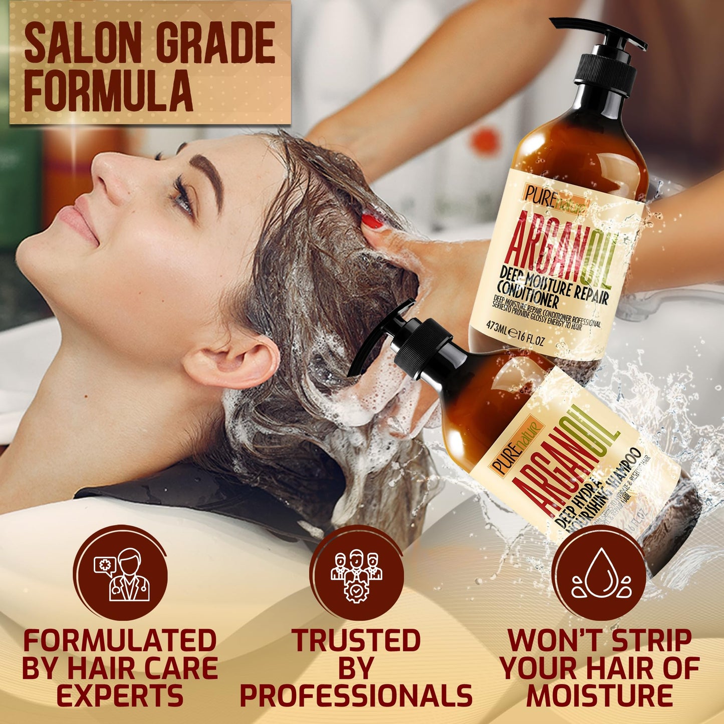 Pure Nature Lux Spa hair care set showing organic components texture and consistency