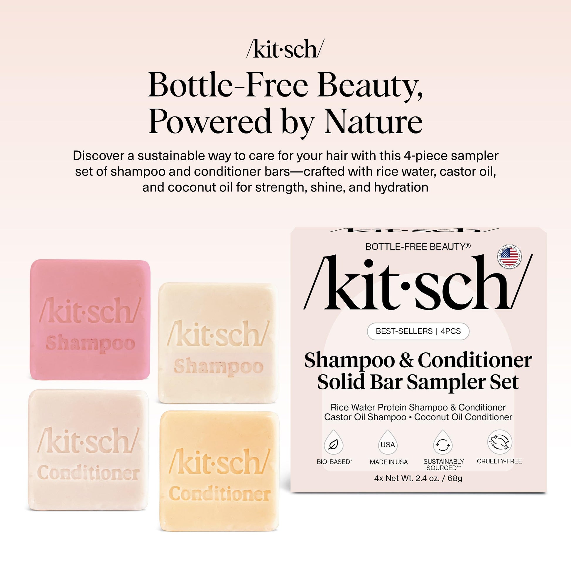 Kitsch solid hair care trial set displayed flat showing the individual mini bars side by side.