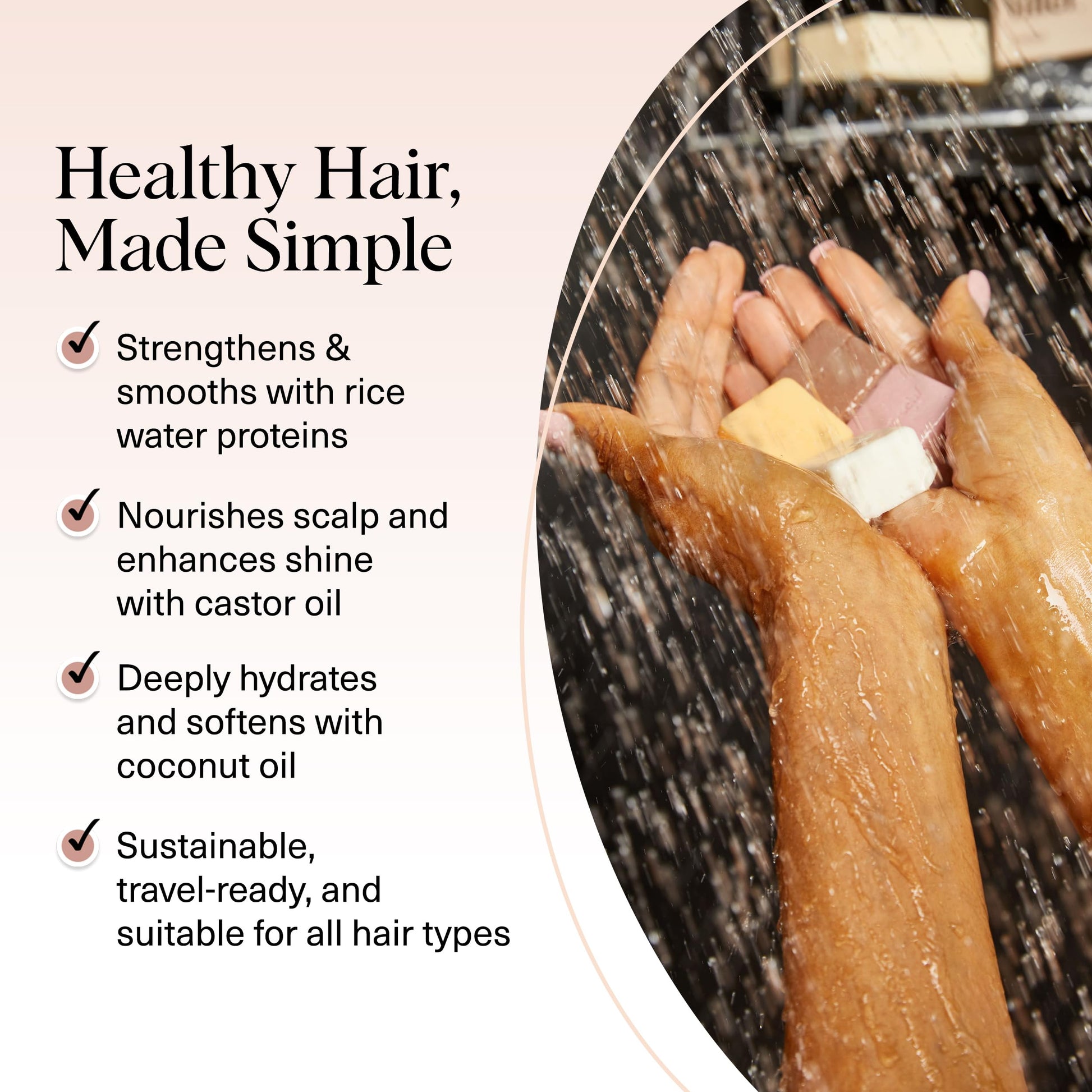 Close up view of the rice water strengthening shampoo and conditioner bars for hair growth.