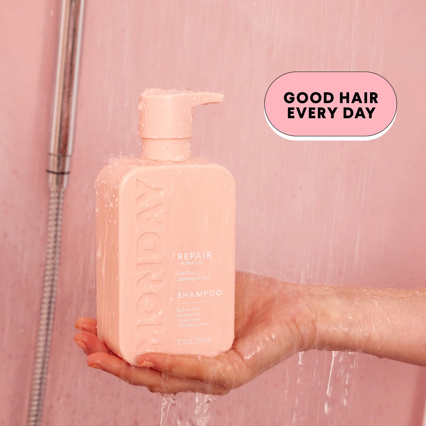 Monday Haircare Repair duo showing back label ingredients and usage instructions