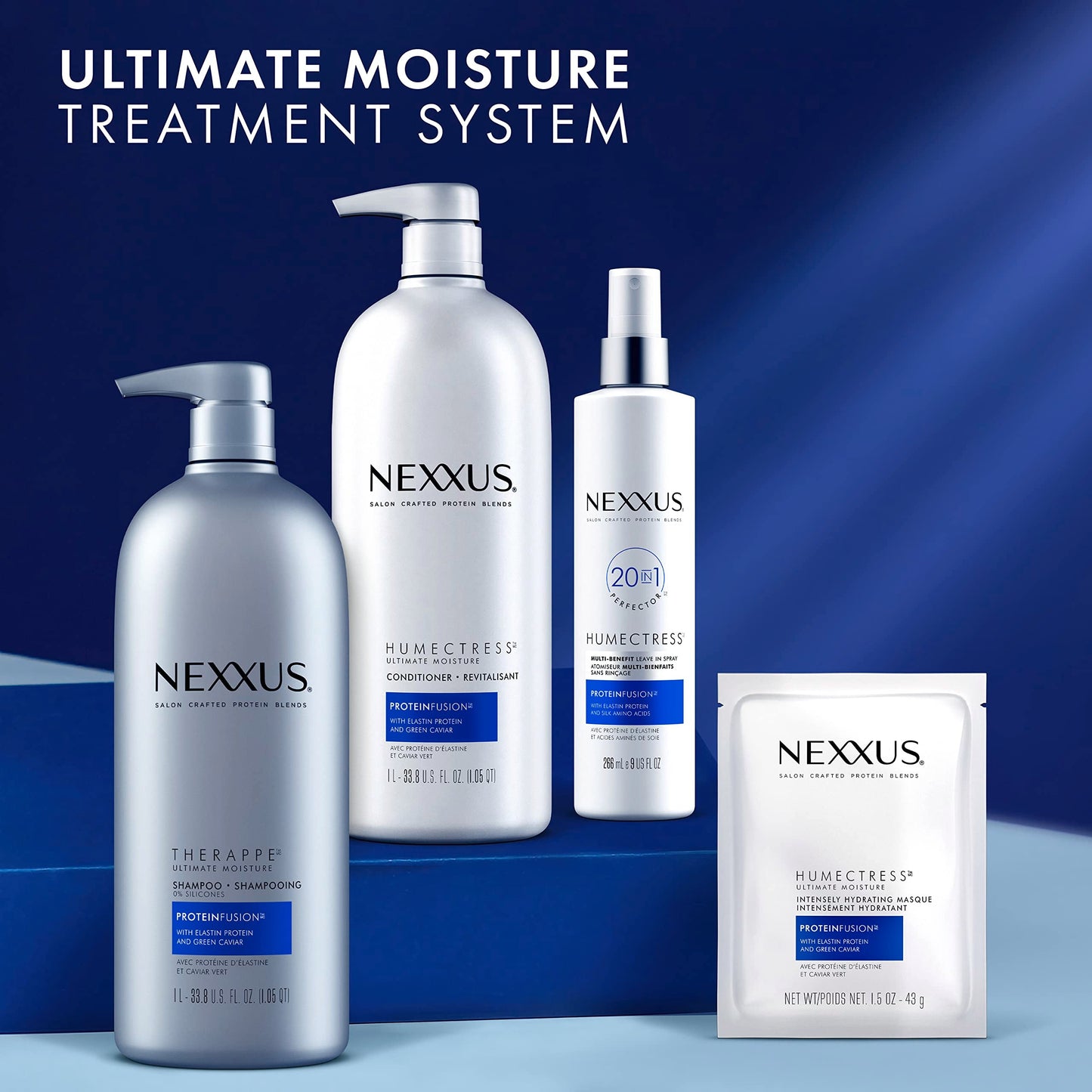 Nexxus moisturizing shampoo with elastin protein and green caviar description view
