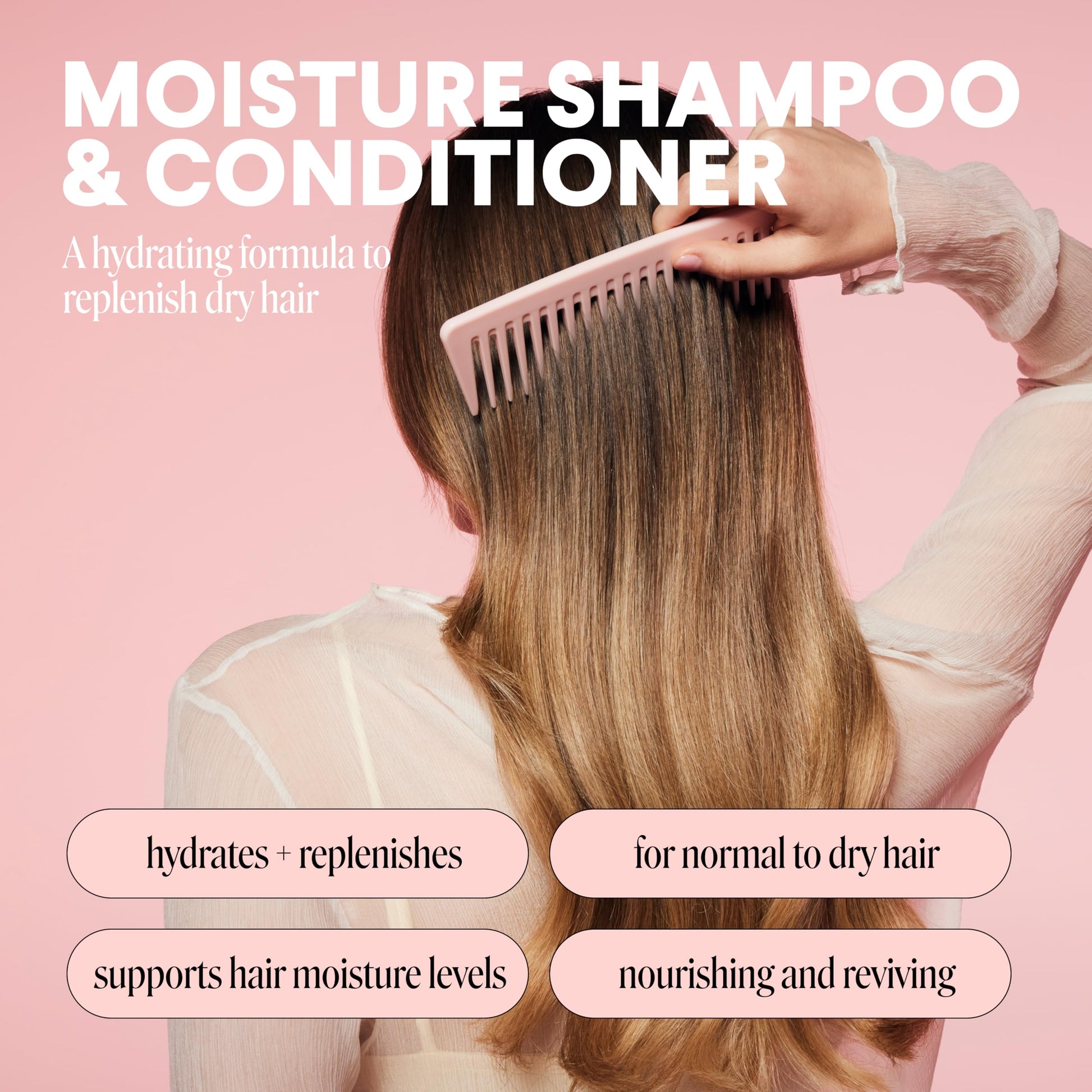 Back label of Monday Haircare Moisture shampoo detailing sulfate free and paraben free ingredients.