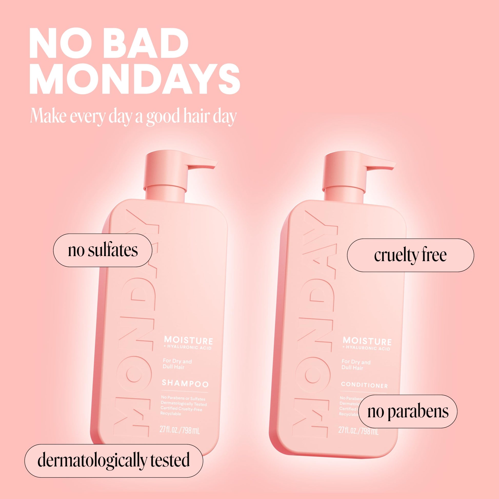 Monday Haircare Moisture system demonstrating ideal hair care for dry and frizzy hair textures.