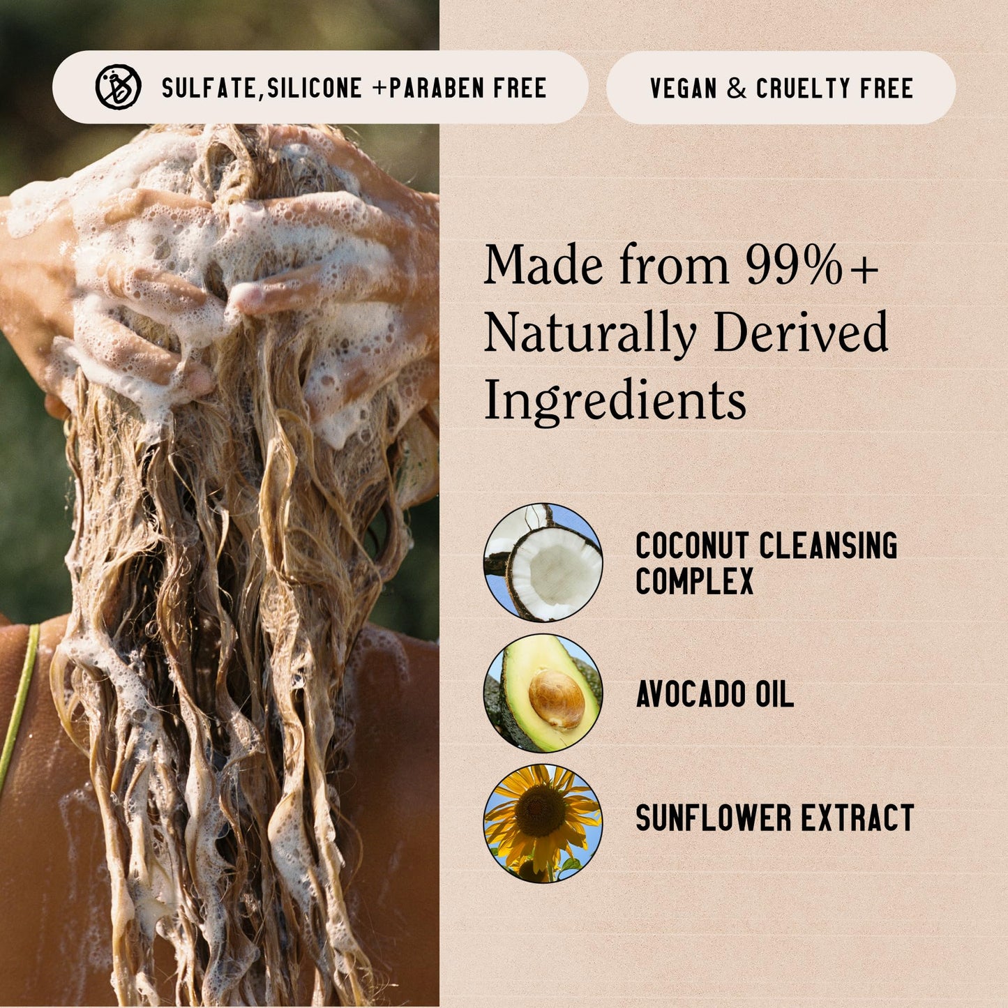 Cruelty free and paraben free clean shampoo and conditioner lifestyle image